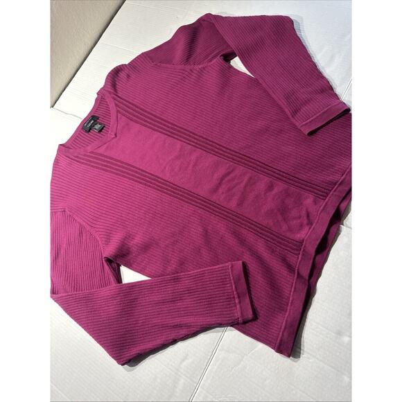 Cezani Large V-Neck Knit Maroon Sweater Pima Cotton Nylon - Picture 3 of 9